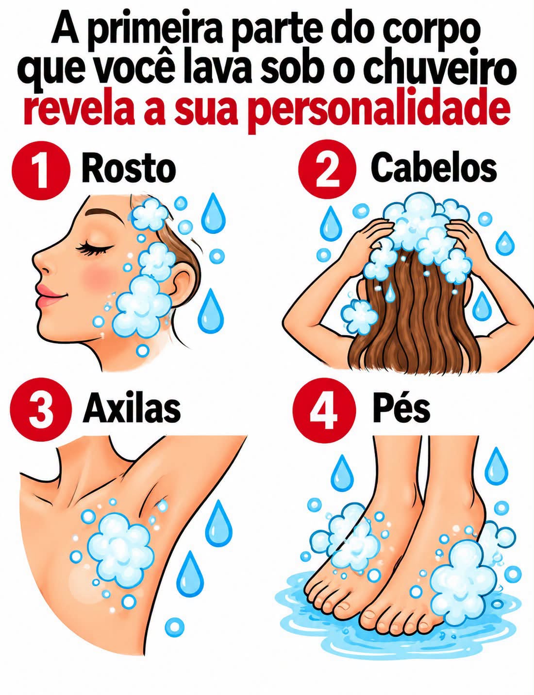 A primeira parte do corpo que você lava no banho pode revelar algo sobre seus hábitos e sua personalidade?