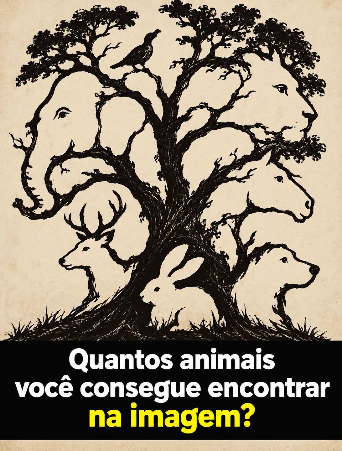 Quantos animais estão escondidos nesta árvore? Faça o desafio visual