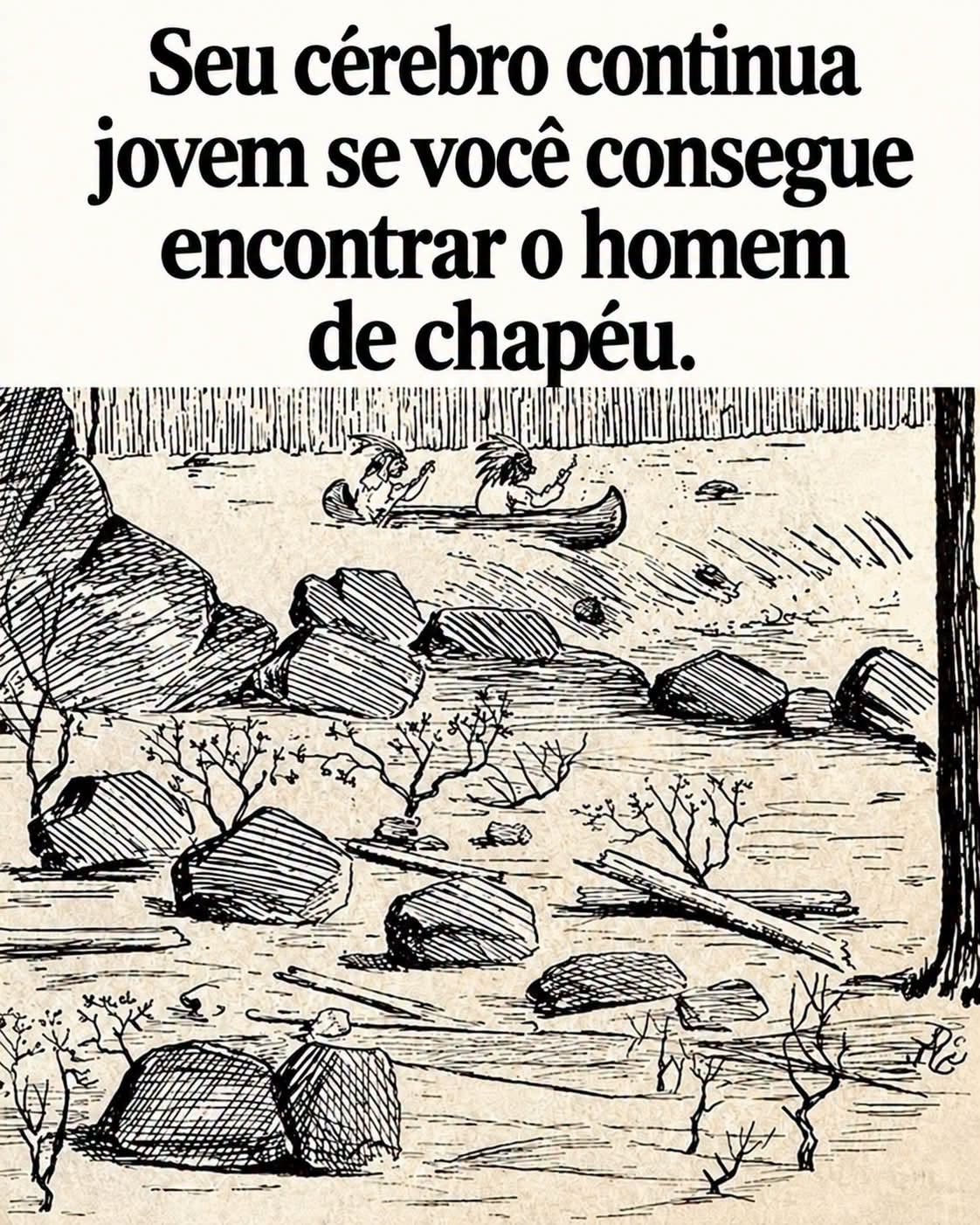 Onde está o homem de chapéu? O desafio visual que está confundindo quem tenta encontrar a figura escondida