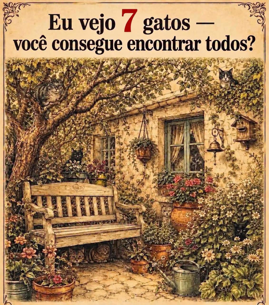 Desafio visual: encontre os 7 gatos escondidos na imagem